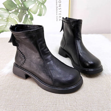 Winter Leather Wide Toe Black Soft Sole Comfortable Plush Boots