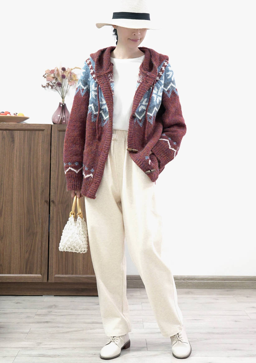 Retro Warm Knitted Jacquard Thick Hoodies Sweater Coat