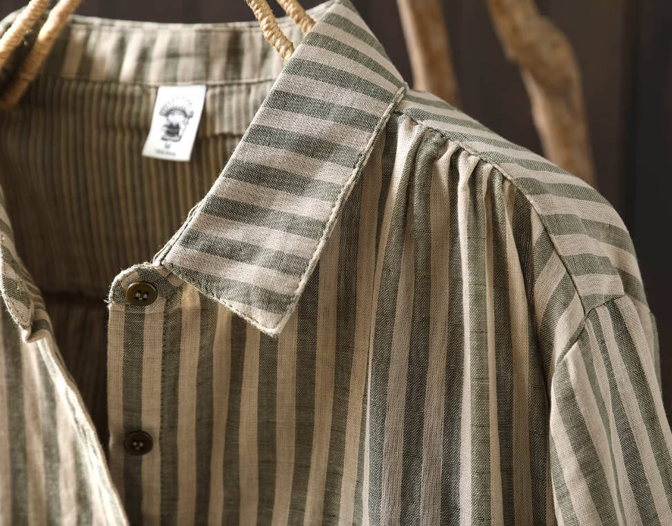 Autumn Cotton Retro Simple Striped Versatile Casual Shirt