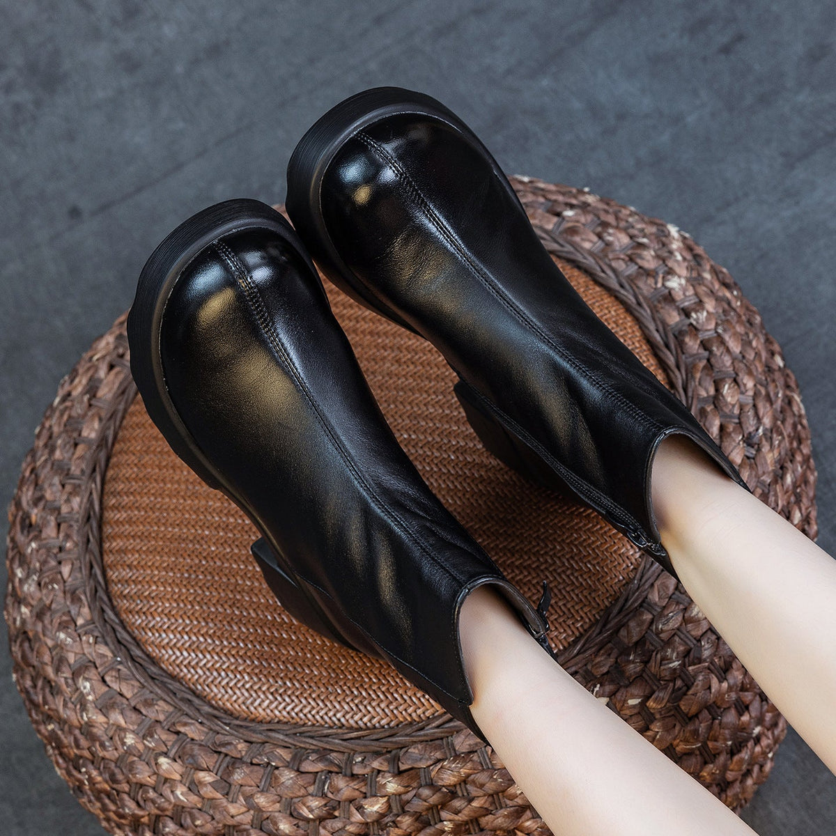Winter Retro Genuine Leather Casual Plush Chunky Ankle Boots