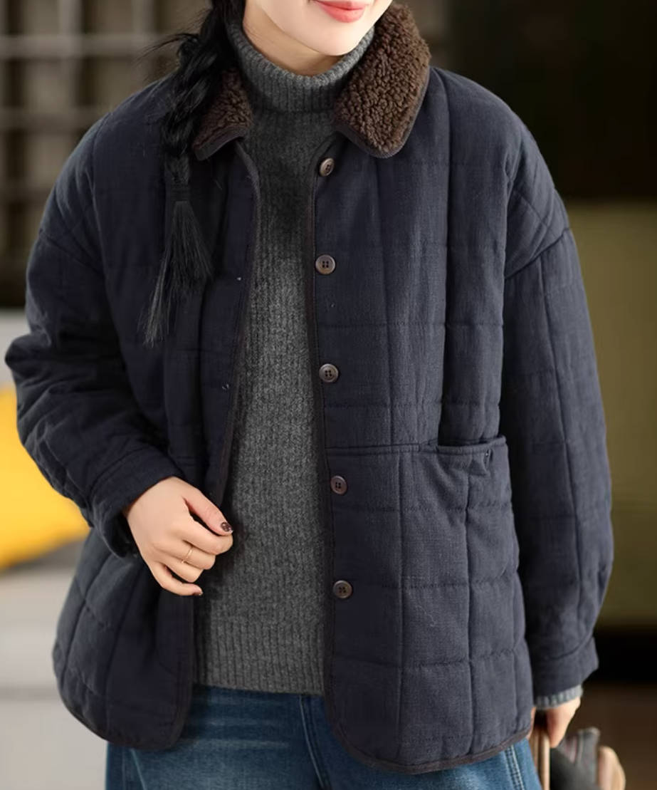 Winter Retro Linen Cotton-In Lapel Patchwork Warm Thick Coat