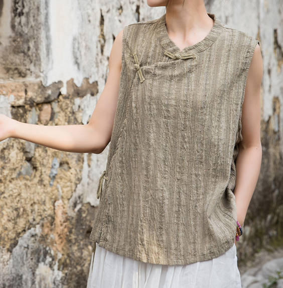 Vintage Women Vest Loose Thin Linen Sleeveless Ethnic Asymmetric Vest