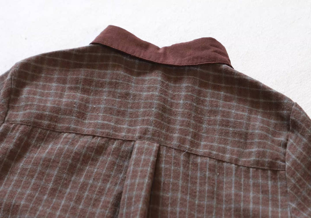 Spring Classic Cotton Versatile Patchwork Plaid Slim Shirt