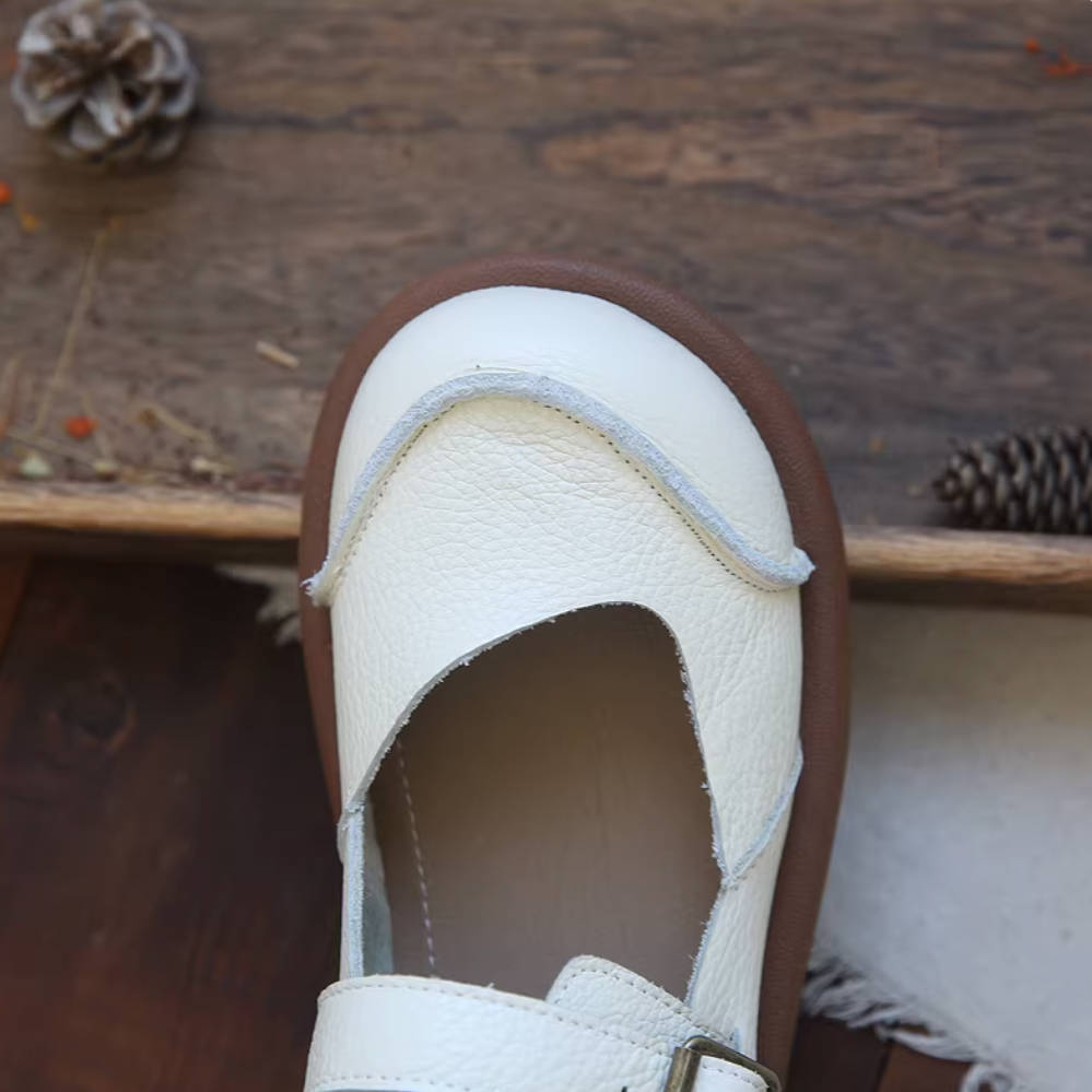 Round Toe Leather Shallow Retro One Straped Soft Sole Sandale