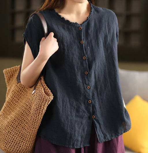 Summer Retro Sleeveless Ruffle Loose Fit Cotton Linen Top