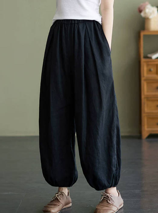 Spring Loose Casual Cotton Linen Solid Color Lantern Harem Pants