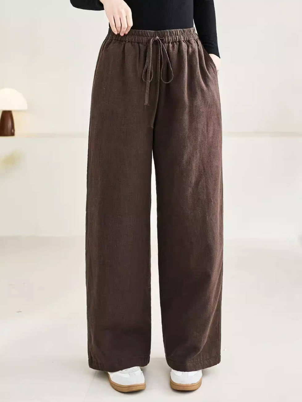 Winter Retro Ramie Washed Double-Face Cotton-In Slim Warm Pants