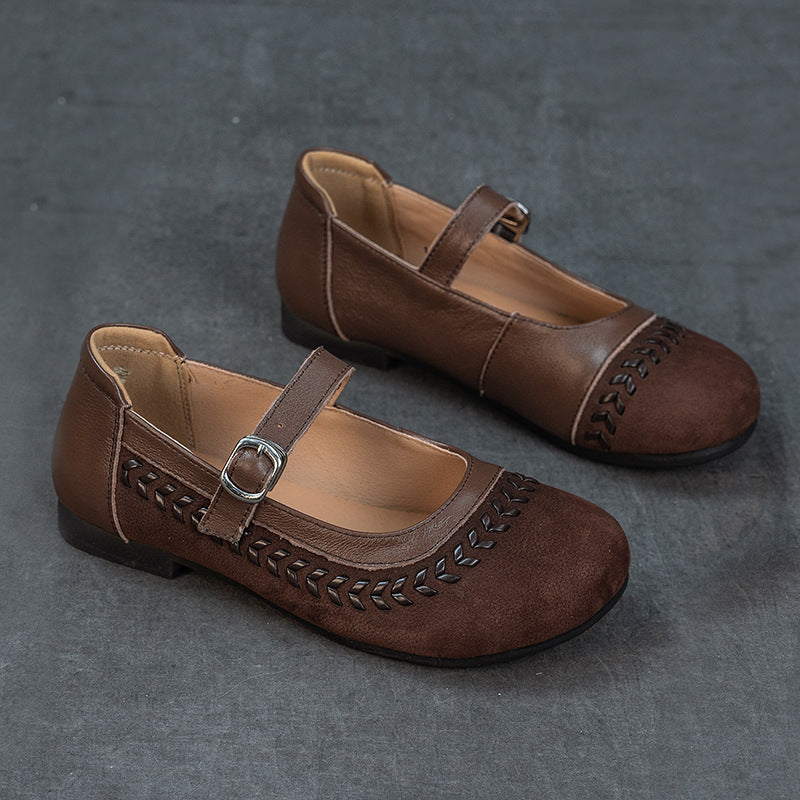 Top Leather Vintage Patchwork Sueded One Straped Soft Sole Flats
