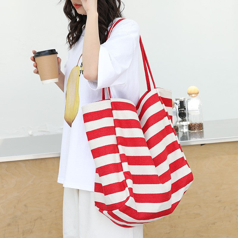 Casual Canvas Striped Stylish Soft Plus Size Tote Bag