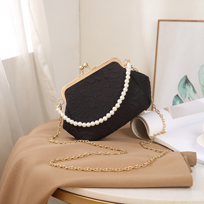 Elegant Mini Crinkled Shell Bag Pearl Clutch Bag
