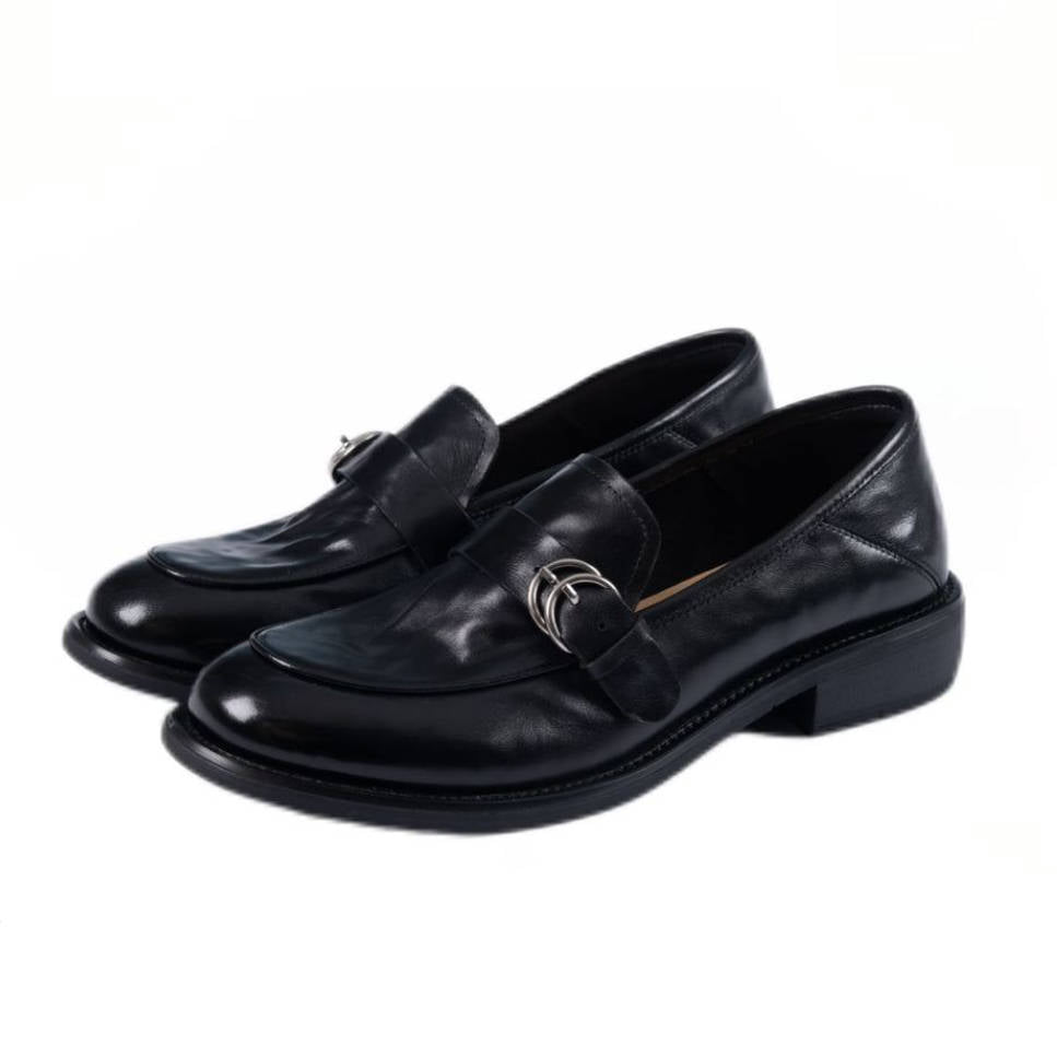 Retro Top Leather Soft  Sole Shallow Loafer Chunky Shoes