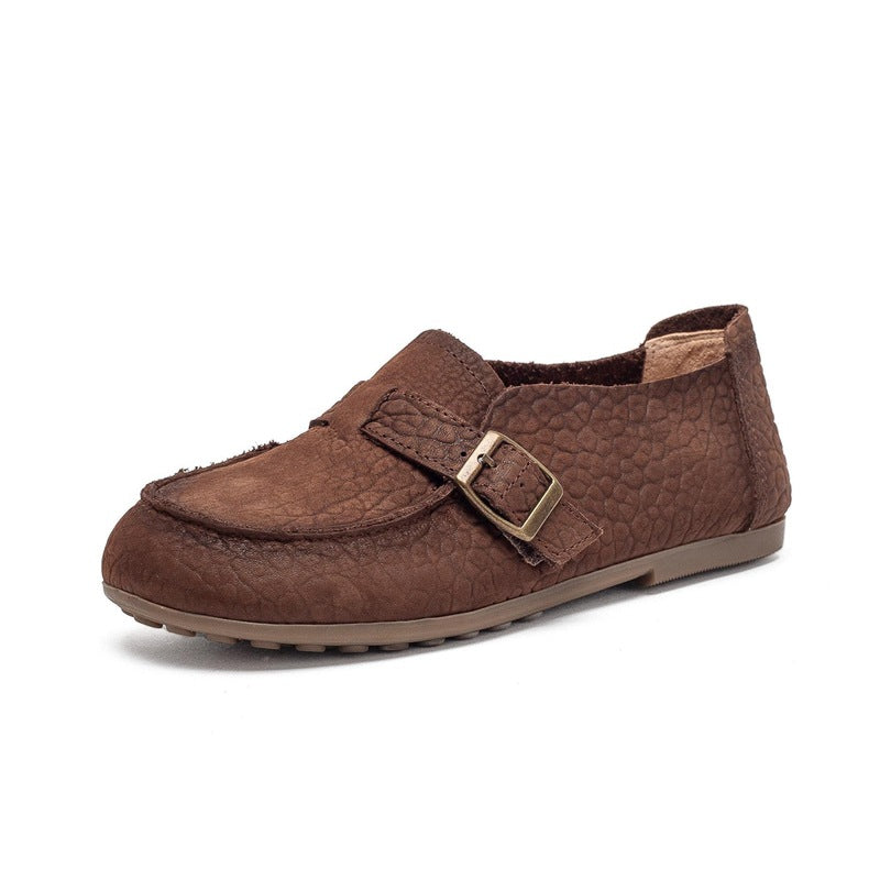 Spring Top Leather Retro Casual Comfortable Soft Sole Flat Shoes