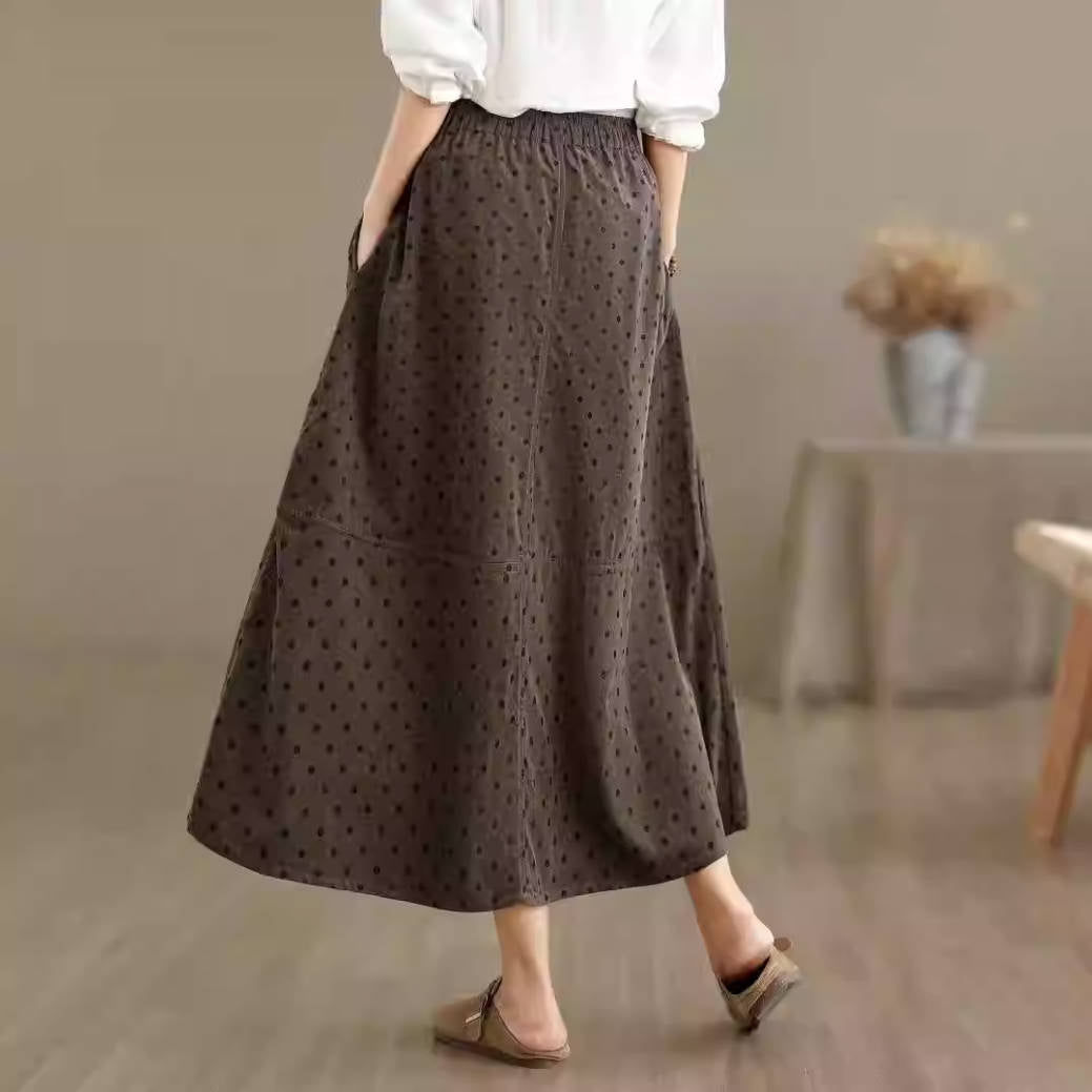 Retro Spring Cotton Elastic Waist A-Line Loose Versatile Elegant Skirt