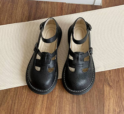 Retro Niche Design Round Toe Hollow Leather Mary Jane Shoes