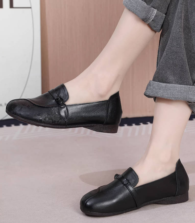 Retro Leather Patchwork Round Toe Shallow Soft Soe Everyday Flats