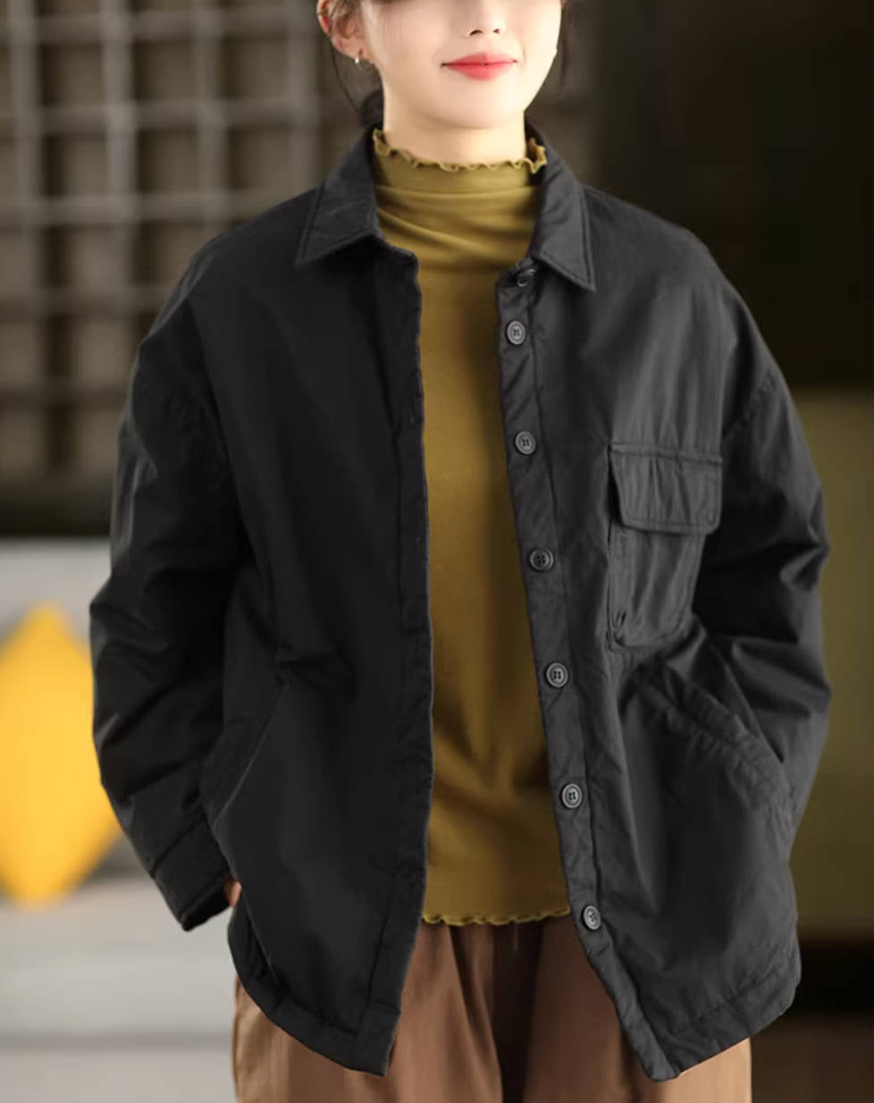 Winter Casual Cotton Solid Color Cotton-In Warm Thick Shirt Coat