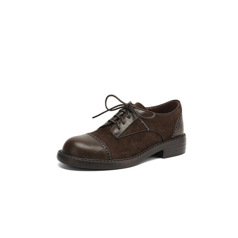 Vintage Elegant Leather Round Toe Sueded Patchwork Lace-Up Shoes
