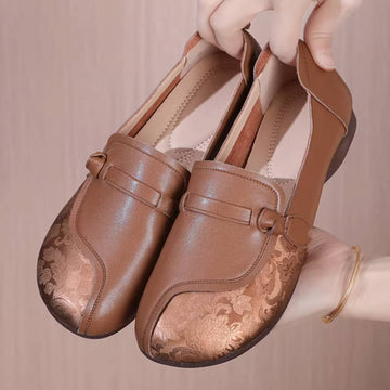 Retro Leather Patchwork Round Toe Shallow Soft Soe Everyday Flats