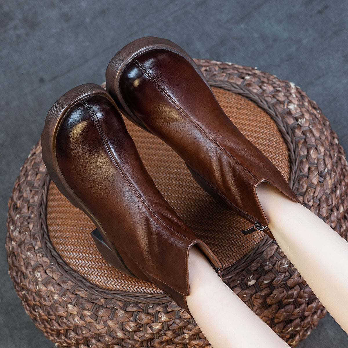 Winter Retro Genuine Leather Casual Plush Chunky Ankle Boots
