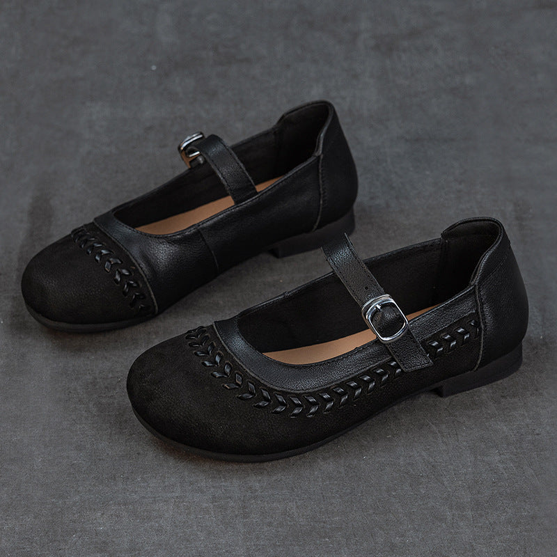 Top Leather Vintage Patchwork Sueded One Straped Soft Sole Flats