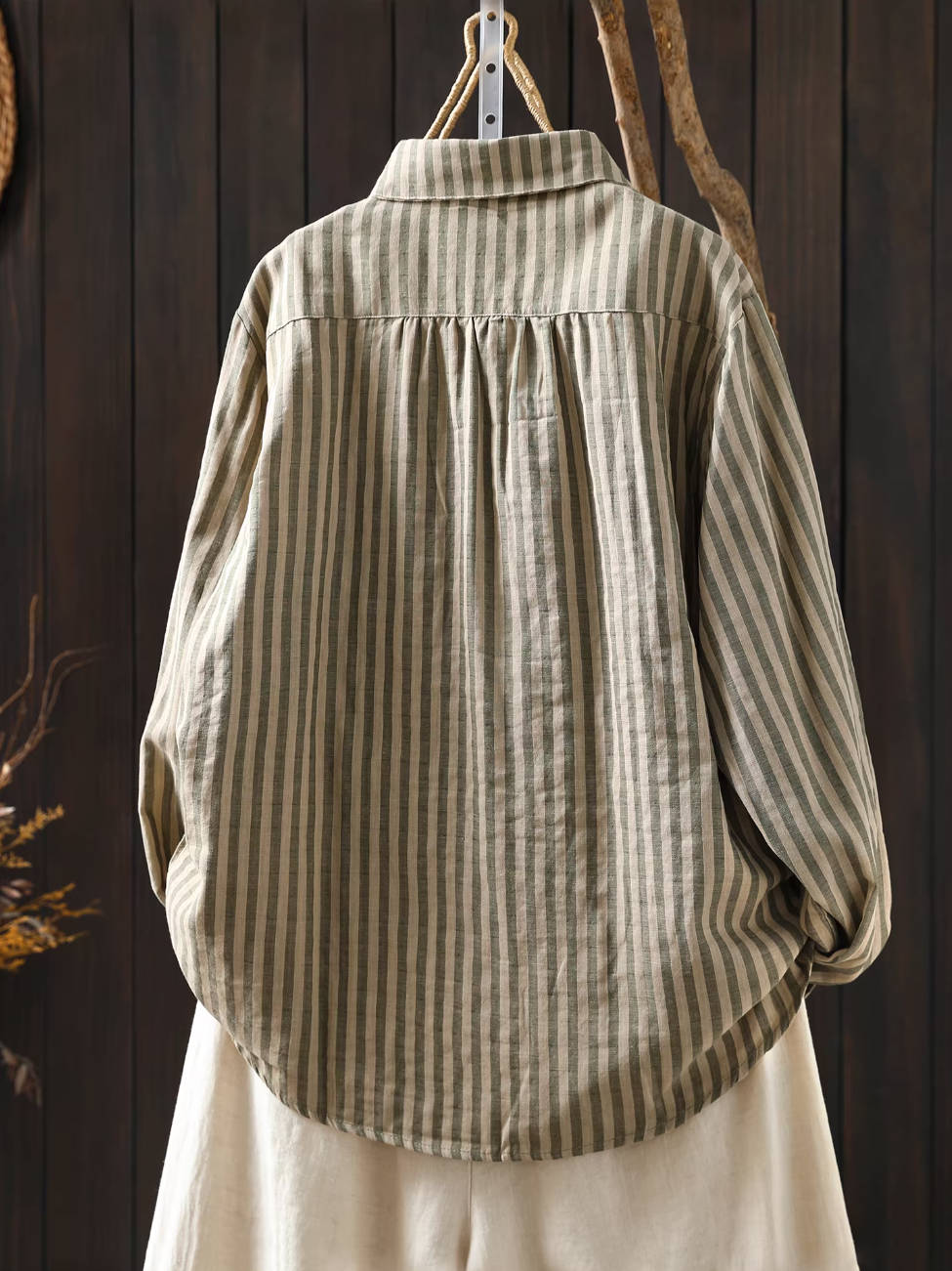 Autumn Cotton Retro Simple Striped Versatile Casual Shirt