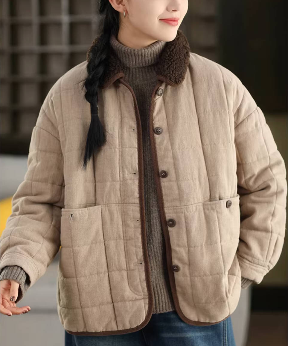 Winter Retro Linen Cotton-In Lapel Patchwork Warm Thick Coat