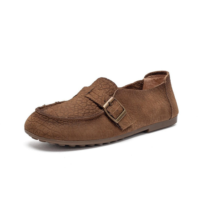 Spring Top Leather Retro Casual Comfortable Soft Sole Flat Shoes