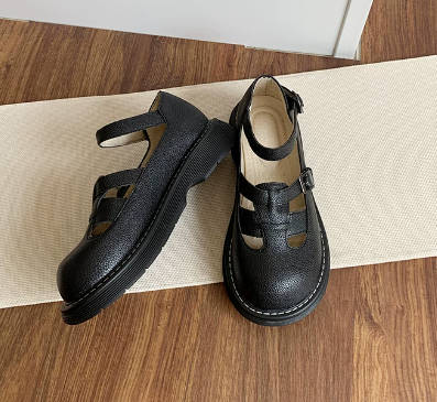 Retro Niche Design Round Toe Hollow Leather Mary Jane Shoes
