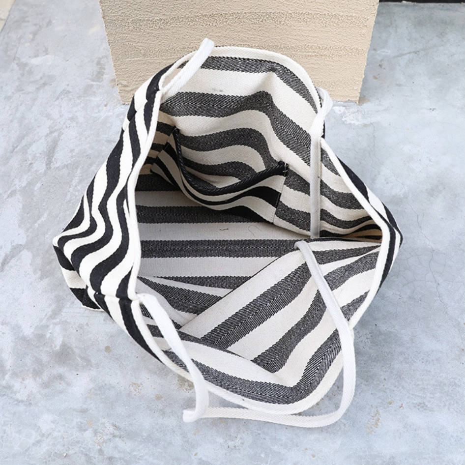 Casual Canvas Striped Stylish Soft Plus Size Tote Bag