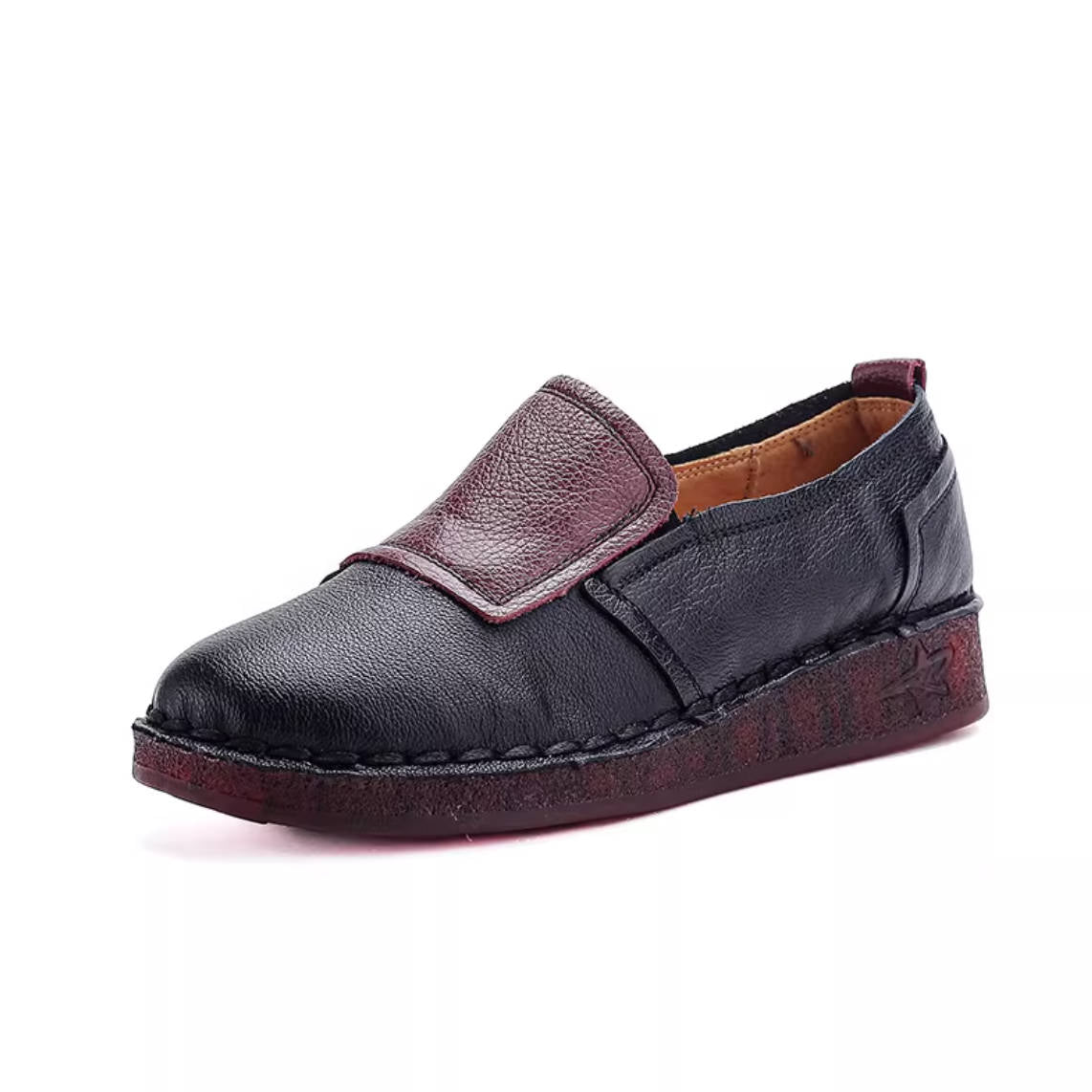 Spring Cowhide Patchwork Casual Slip-On Soft Sole Shoes