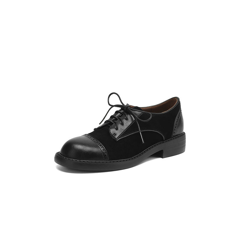 Vintage Elegant Leather Round Toe Sueded Patchwork Lace-Up Shoes