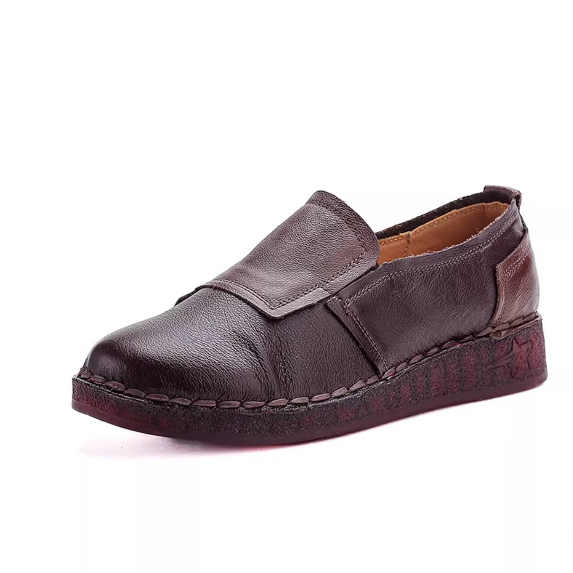 Spring Cowhide Patchwork Casual Slip-On Soft Sole Shoes