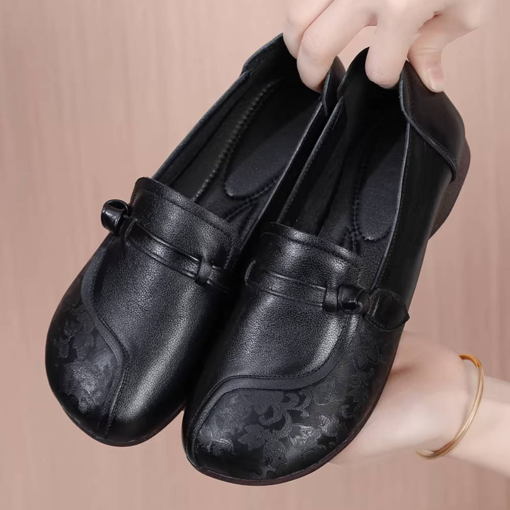 Retro Leather Patchwork Round Toe Shallow Soft Soe Everyday Flats