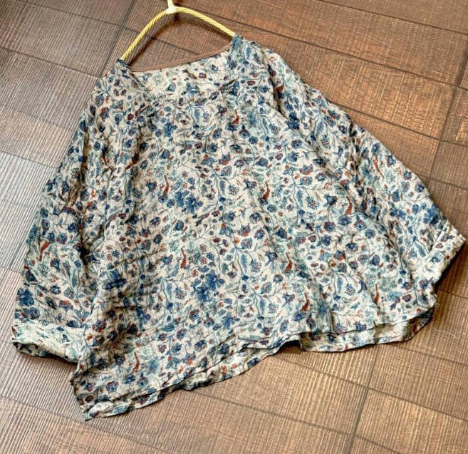 Vintage Casual Loose Ramie Digital Print Square Neck Top