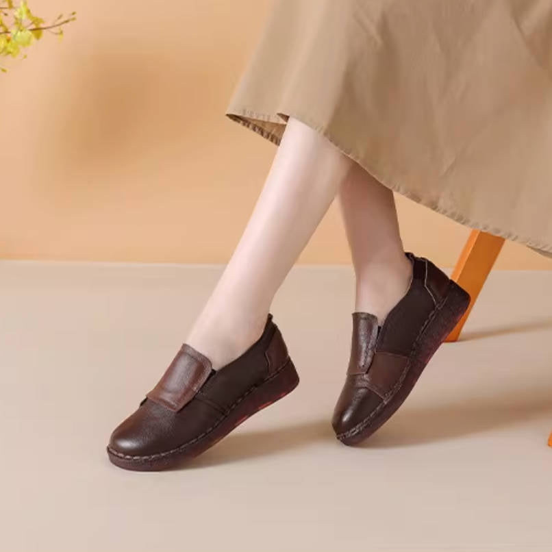 Spring Cowhide Patchwork Casual Slip-On Soft Sole Shoes