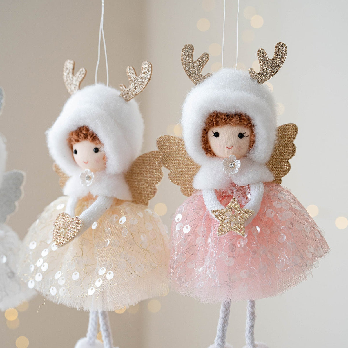 Christmas Decor Mesh Furry Hat Antlers Angel Eyes Girl