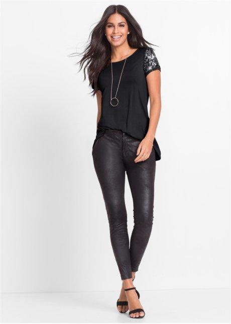 CLEARENCE SEQUINS SHORT SLEEVE PATCHWORK SCOOP IRREGULAR T-SHIRT