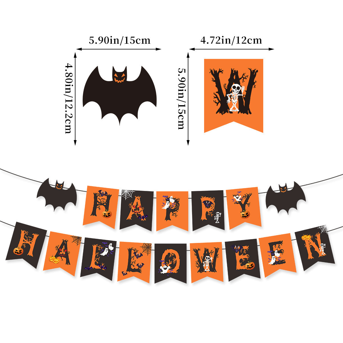 Halloween Party Decorations Black Orange Bats Flags Streamers Balloons Set