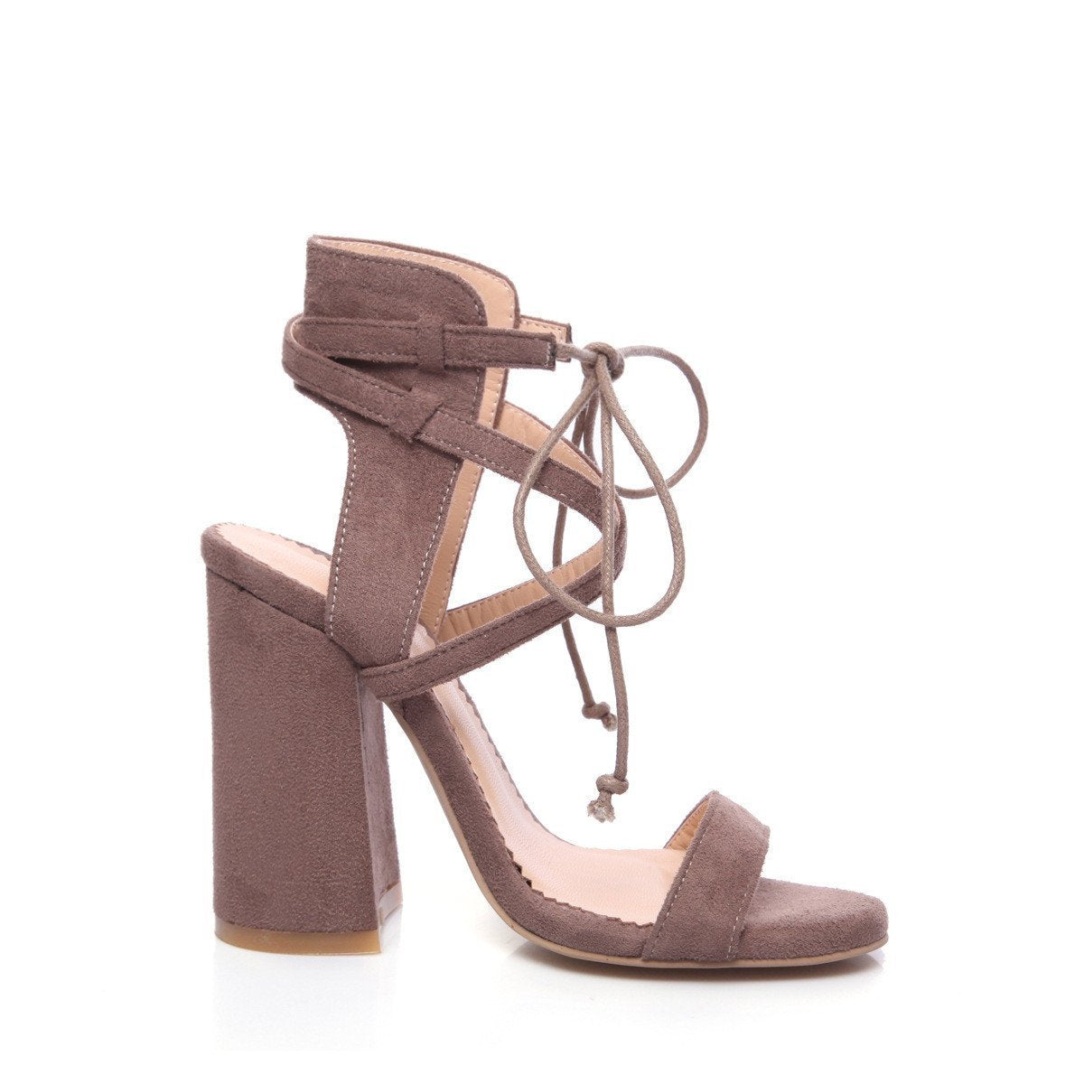 SUEDE CROSS STRAP CHUNKY HEEL SANDALS