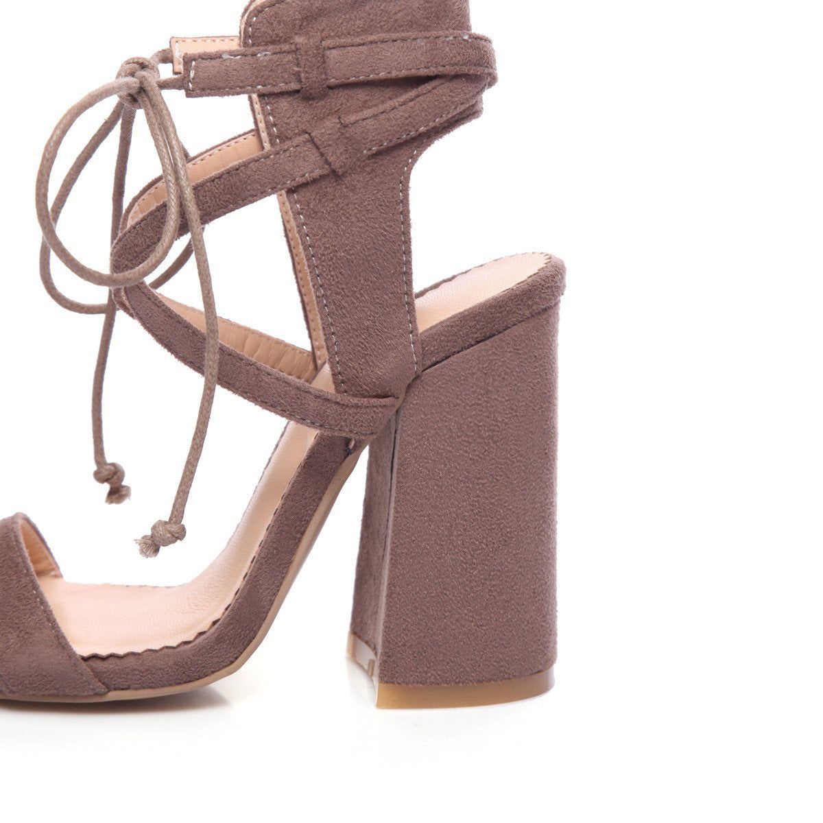 SUEDE CROSS STRAP CHUNKY HEEL SANDALS