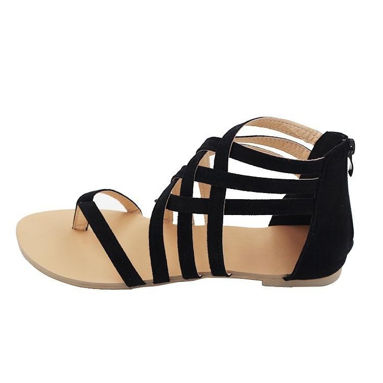 STRAPS CROSS SLIP-ON BACK ZIPPER FLAT SANDALS