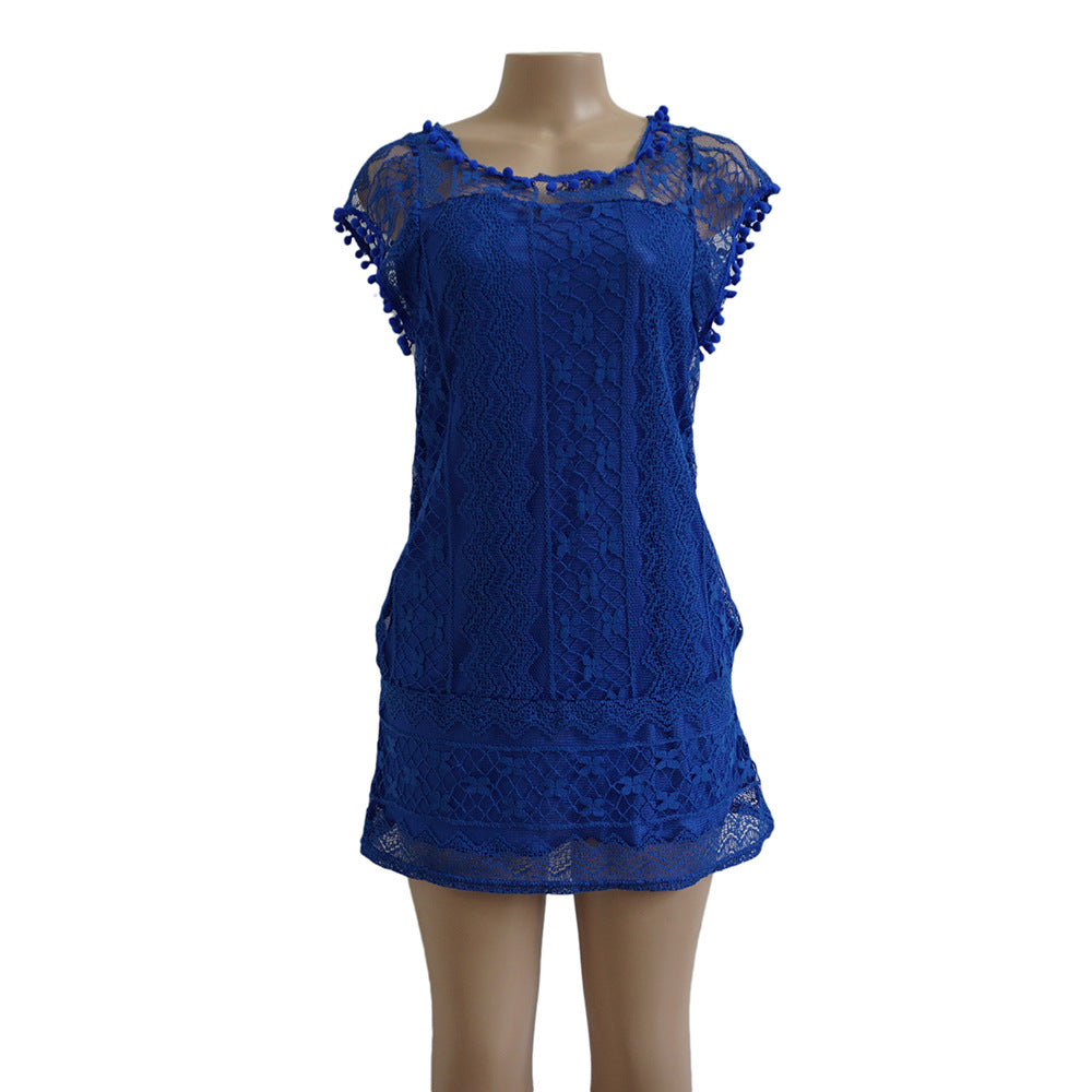 LACE RUFFLED ELEGANT LOVELY SLEEVELESS SHORT DRESS