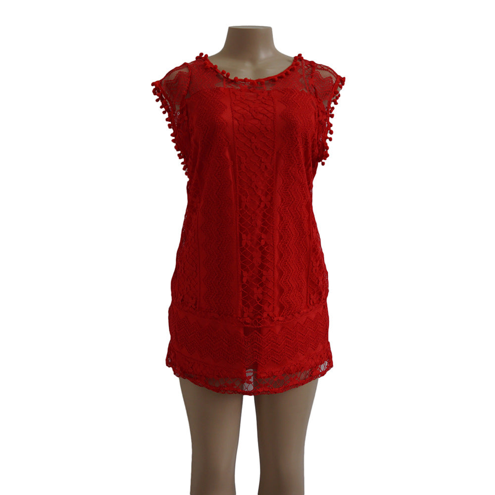 LACE RUFFLED ELEGANT LOVELY SLEEVELESS SHORT DRESS