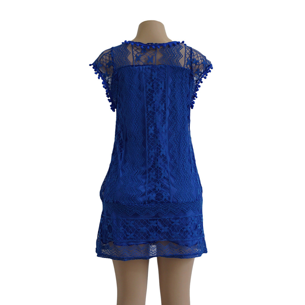 LACE RUFFLED ELEGANT LOVELY SLEEVELESS SHORT DRESS