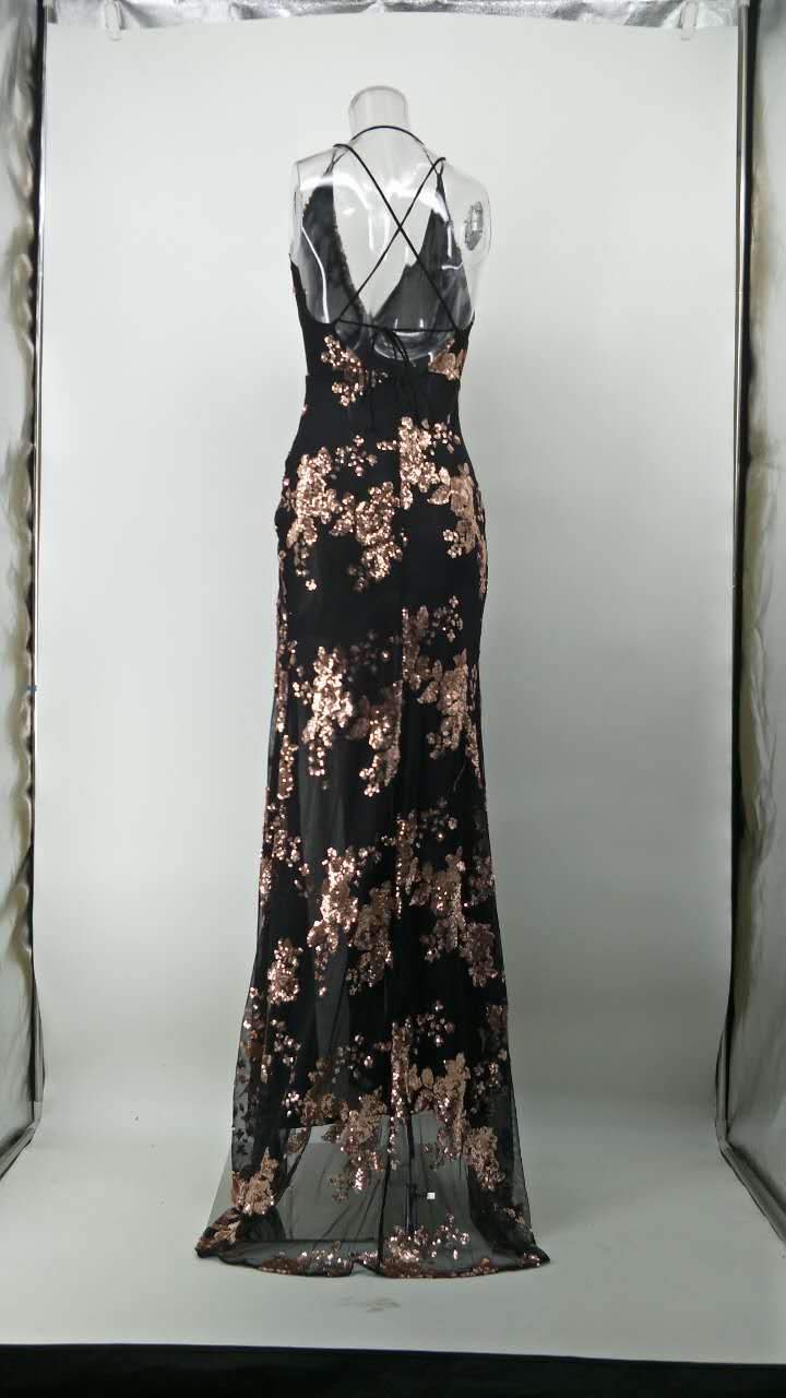 DEEP V-NECK SPAGHETTI STRAPS BACKLESS SPLIT LONG PARTY