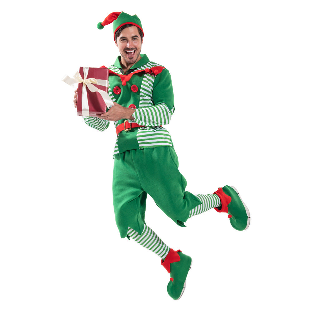 Christmas Elf Costume Men's Striped Party Outfit