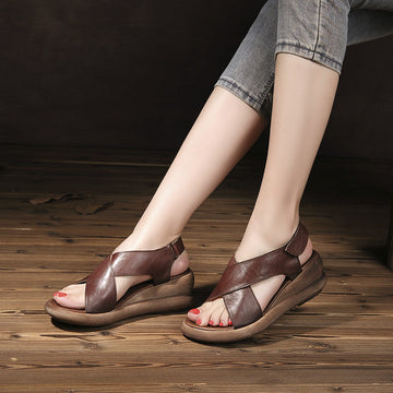 Babakud Women Summer Platform Wedge Genuine Cowhide Sandals