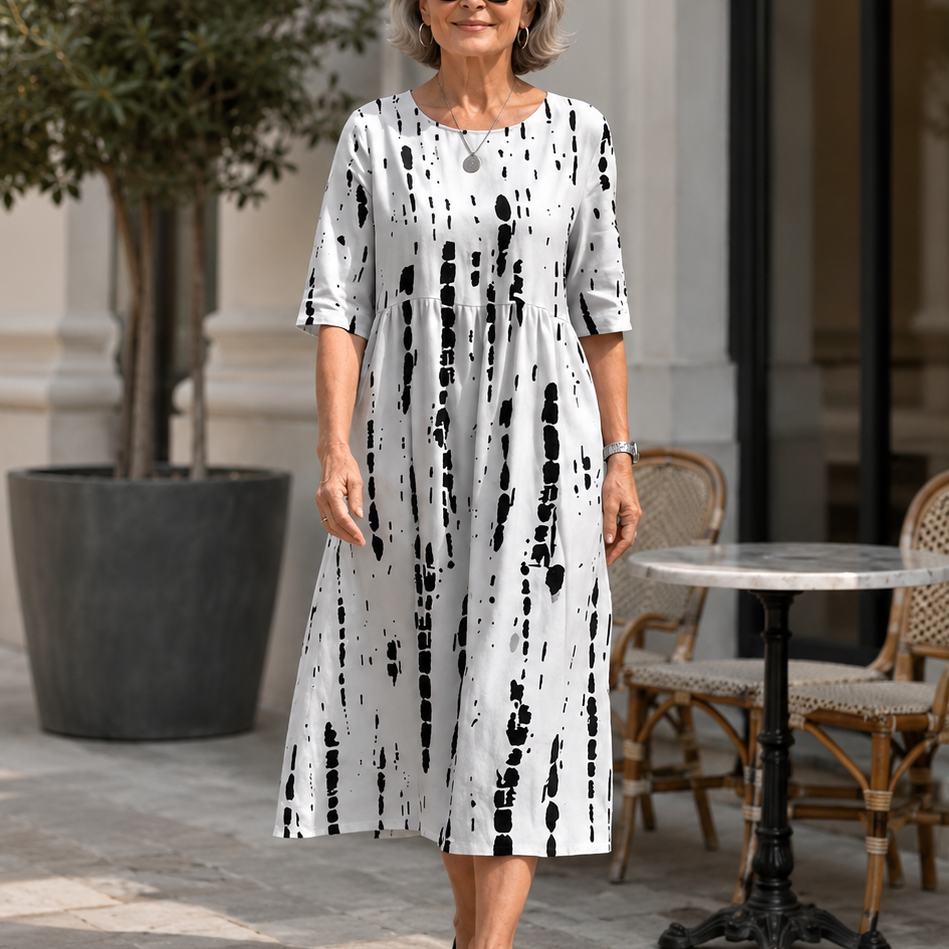 Floral Print Round-Neck Midi Dress