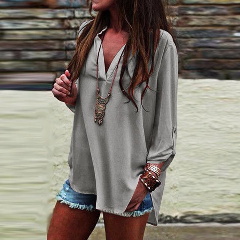 V-NECK LONG SLEEVES CASUAL FASHION CHIFFON BLOUSE