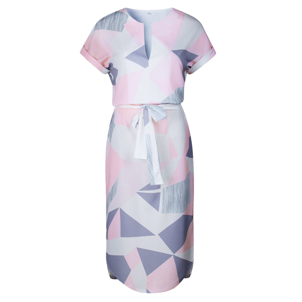 FASHION V-NECK PRINT IRREGULAR KNEE-LENGTH DRESS